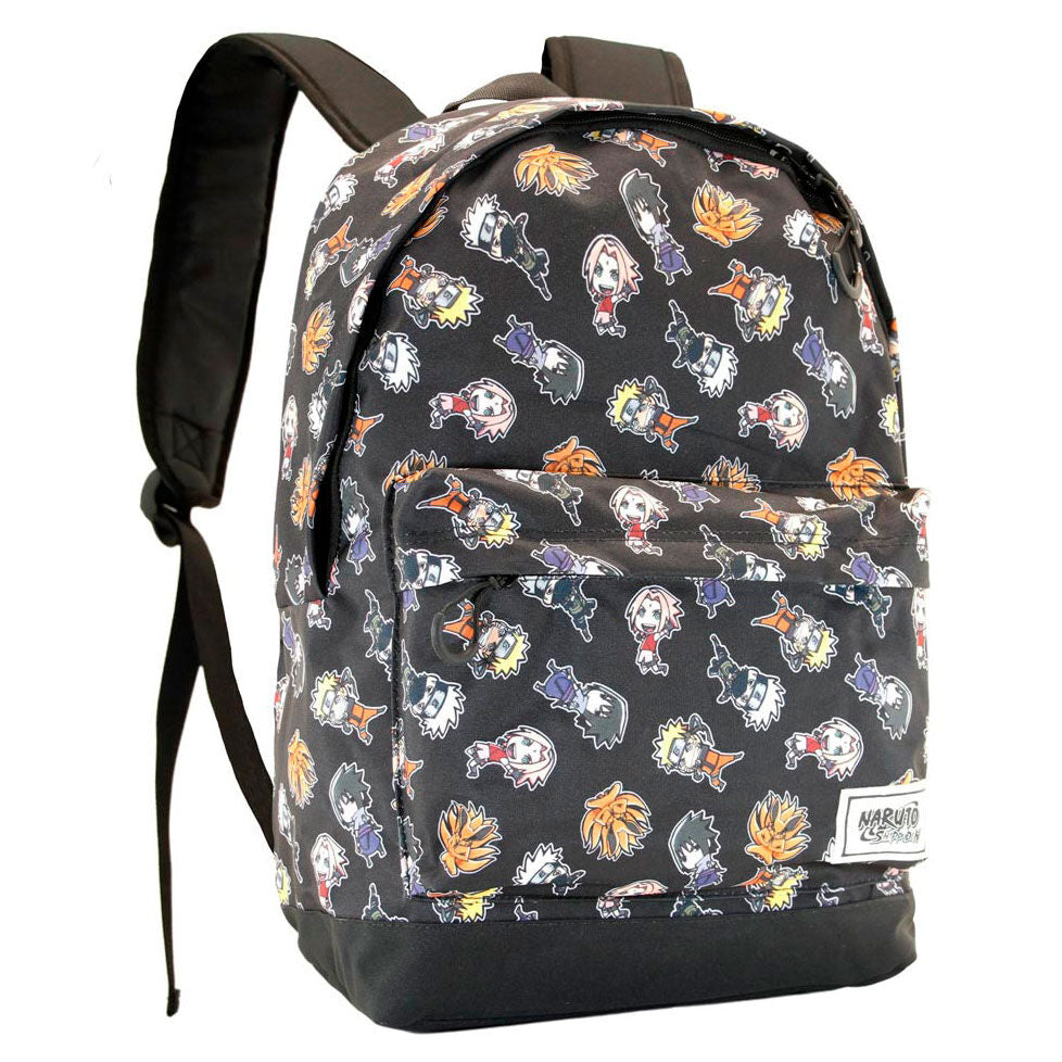 Mochila negra Naruto Shippuden Wind con estampado de personajes y bolsillo frontal - 2