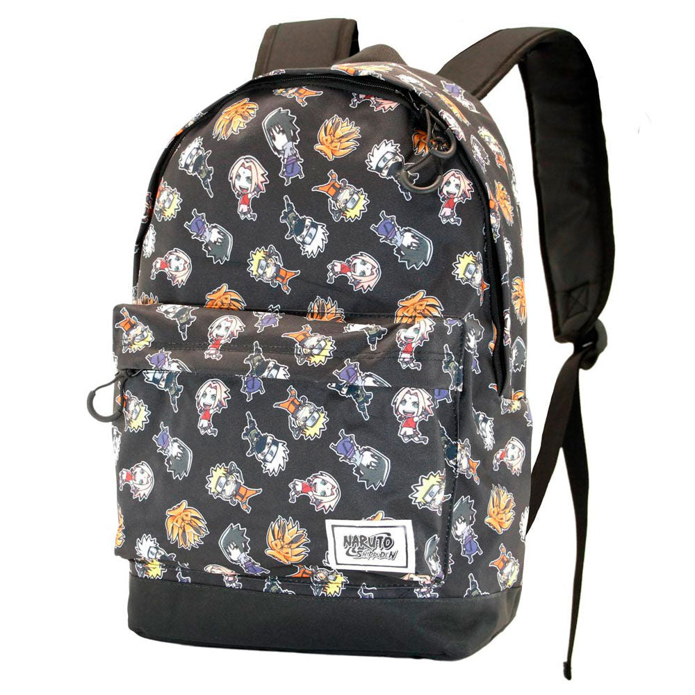 Mochila negra Naruto Shippuden Wind con estampado de personajes y bolsillo frontal - 3