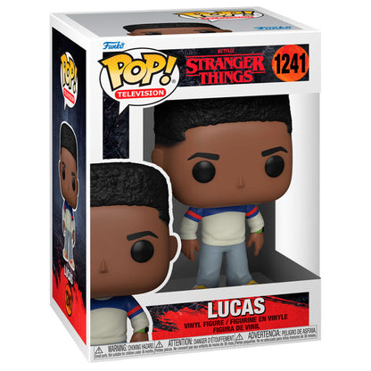 Figura Funko POP! de Lucas de Stranger Things con sudadera azul, blanca y roja - 3