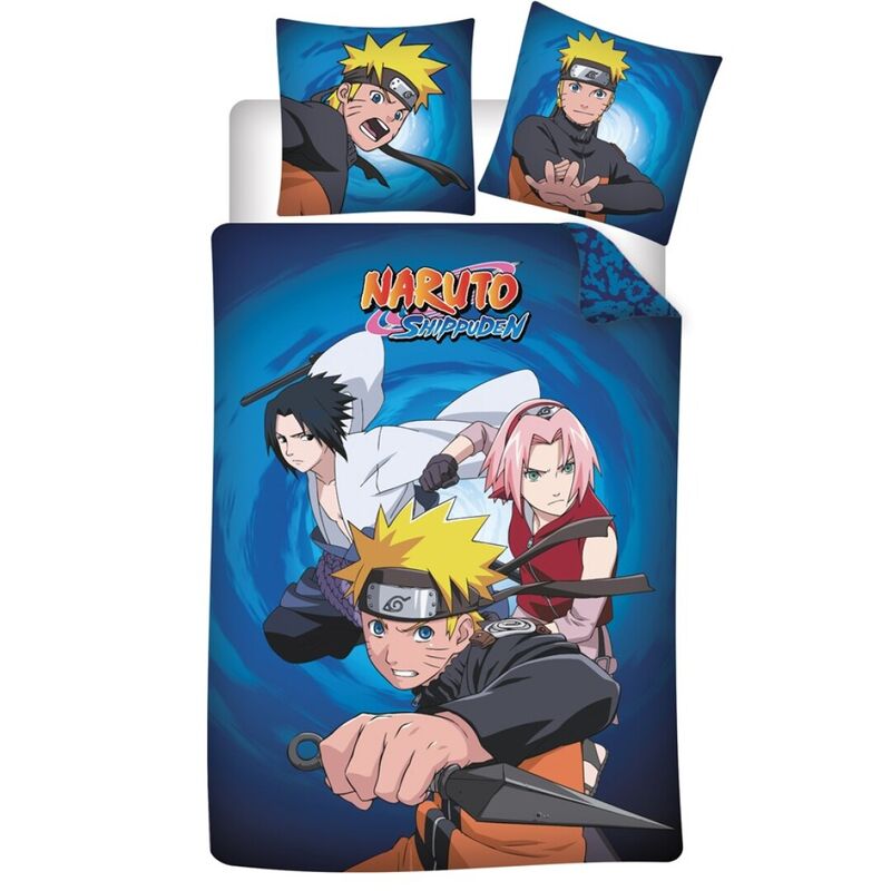 Funda nórdica azul de Naruto Shippuden con Naruto, Sasuke y Sakura