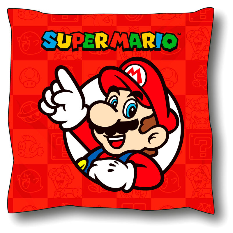 Cojín rojo Nintendo Super Mario Bros con ilustración de Mario