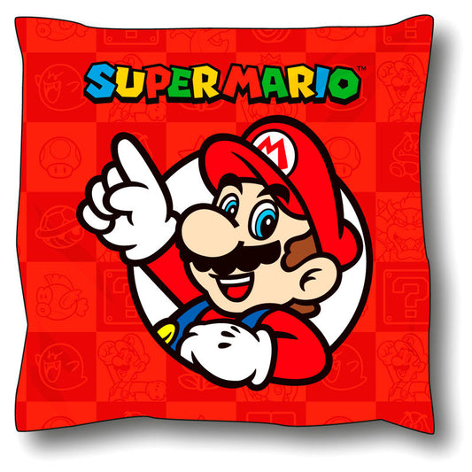 Cojín rojo Nintendo Super Mario Bros con ilustración de Mario