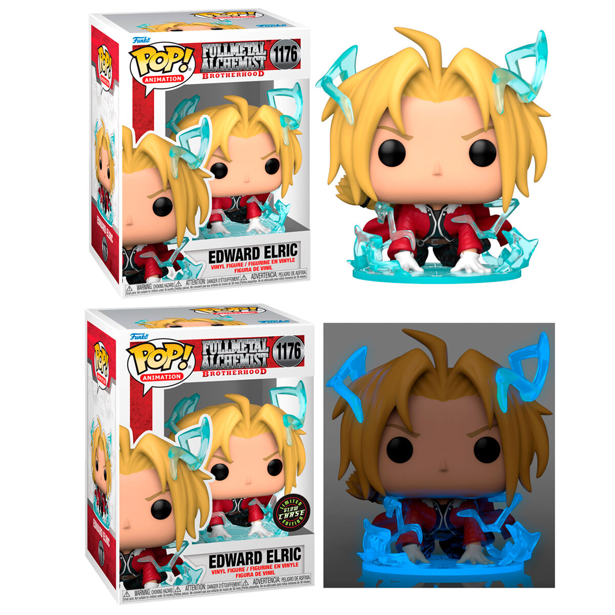Figura Funko POP! de Edward Elric con efectos de alquimia azules