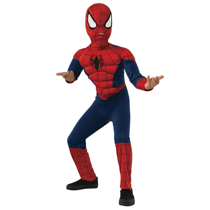 Disfraz infantil de Spider-Man rojo y azul con máscara y cubrebotas
