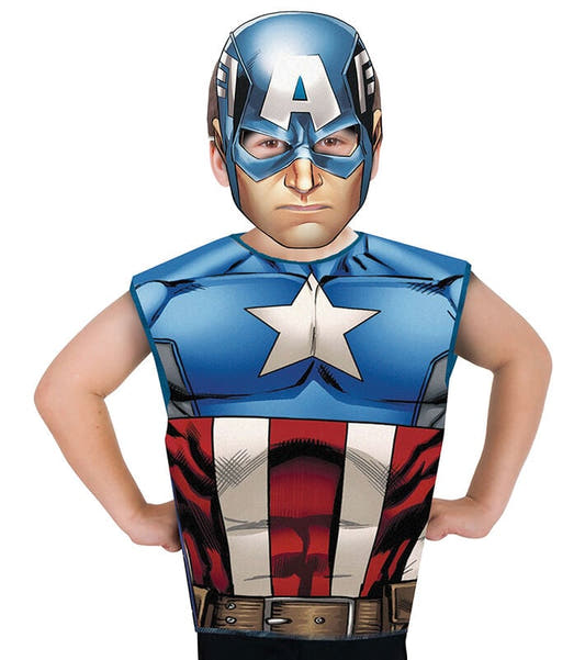 Disfraz infantil de Capitán América Marvel con camiseta sin mangas y máscara