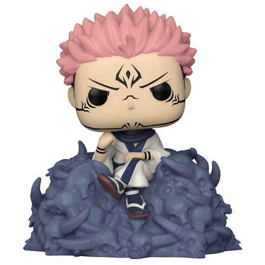 Figura Funko POP! Deluxe de Sukuna de Jujutsu Kaisen sobre una base de criaturas y calaveras