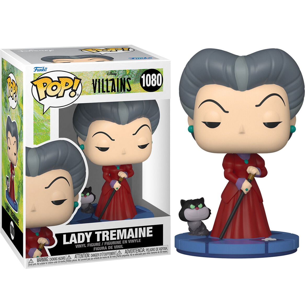 Figura Funko POP! de Lady Tremaine con bastón y gato negro - 3