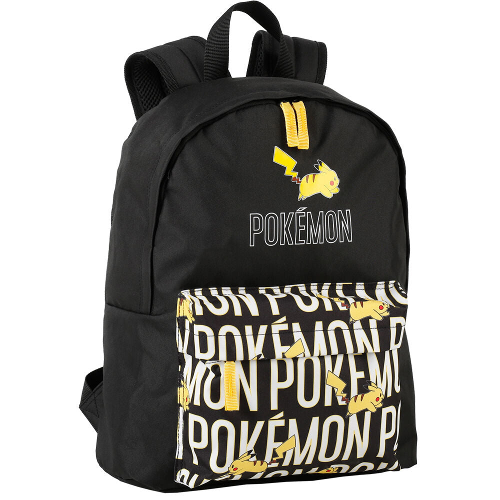 Mochila negra Pokémon con Pikachu y bolsillo frontal estampado