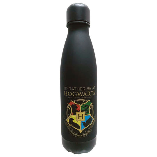 Botella negra de aluminio con escudo de Hogwarts de Harry Potter