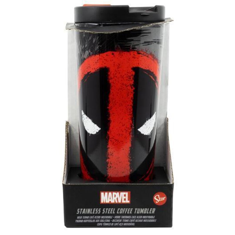 Vaso termo negro y rojo de Deadpool Marvel con tapa