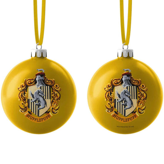 Bola de Navidad amarilla de Hufflepuff con escudo de Harry Potter