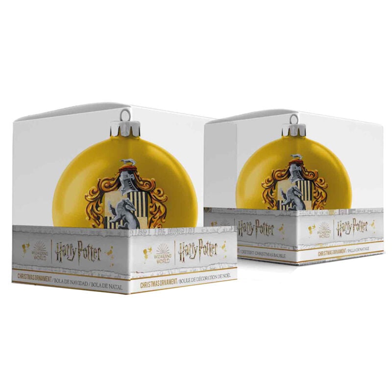 Bola de Navidad amarilla de Hufflepuff con escudo de Harry Potter - 2