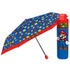 Paraguas plegable Super Mario Bros PERLETTI azul con estampado y funda de Mario