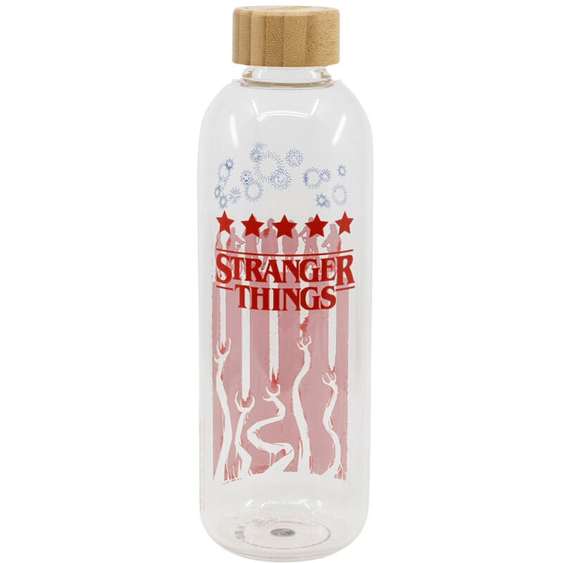 Botella de cristal Stranger Things de 1030 ml con diseño rojo y rosa