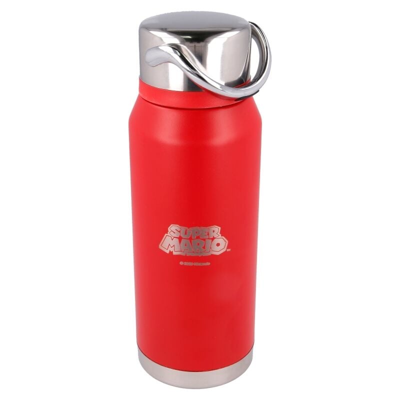 Botella termo roja de acero inoxidable Super Mario Bros con tapón plateado