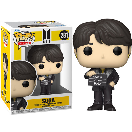 Figura Funko POP! de Suga de BTS con traje negro y placa con su nombre - 2