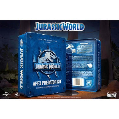 Kit Predator Apex Jurassic World de Doctor Collector en caja metálica azul