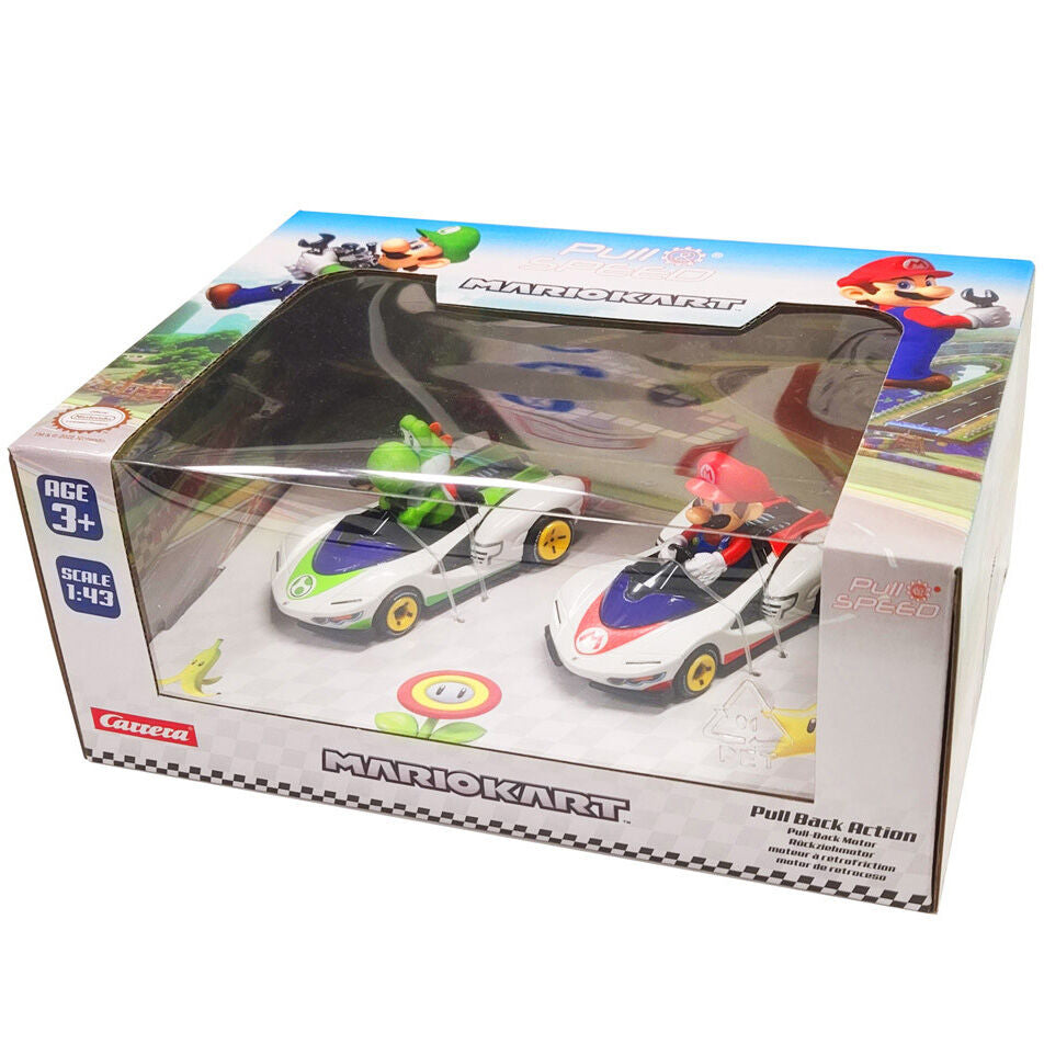 Set de dos coches Pull Speed de Mario y Yoshi de Mario Kart