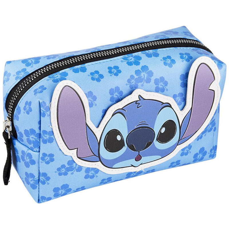Neceser azul de Stitch Disney con estampado floral y cremallera