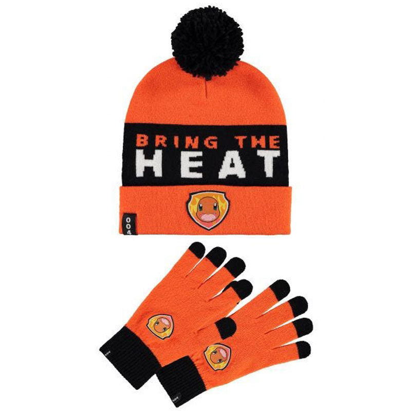 Set de gorro y guantes naranjas y negros de Charmander Pokémon