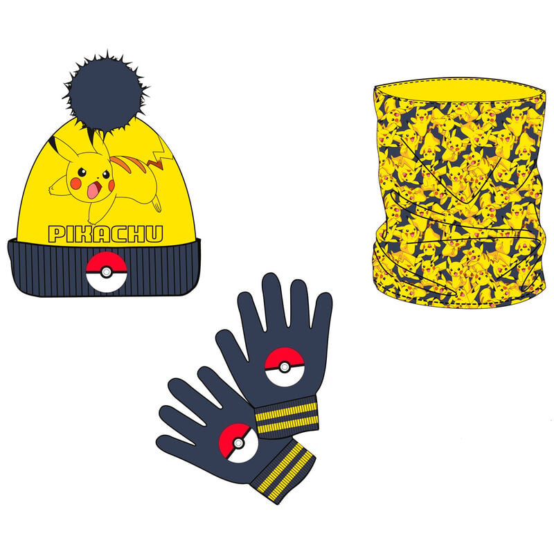 Set de invierno Pikachu Pokémon con gorro, braga de cuello y guantes