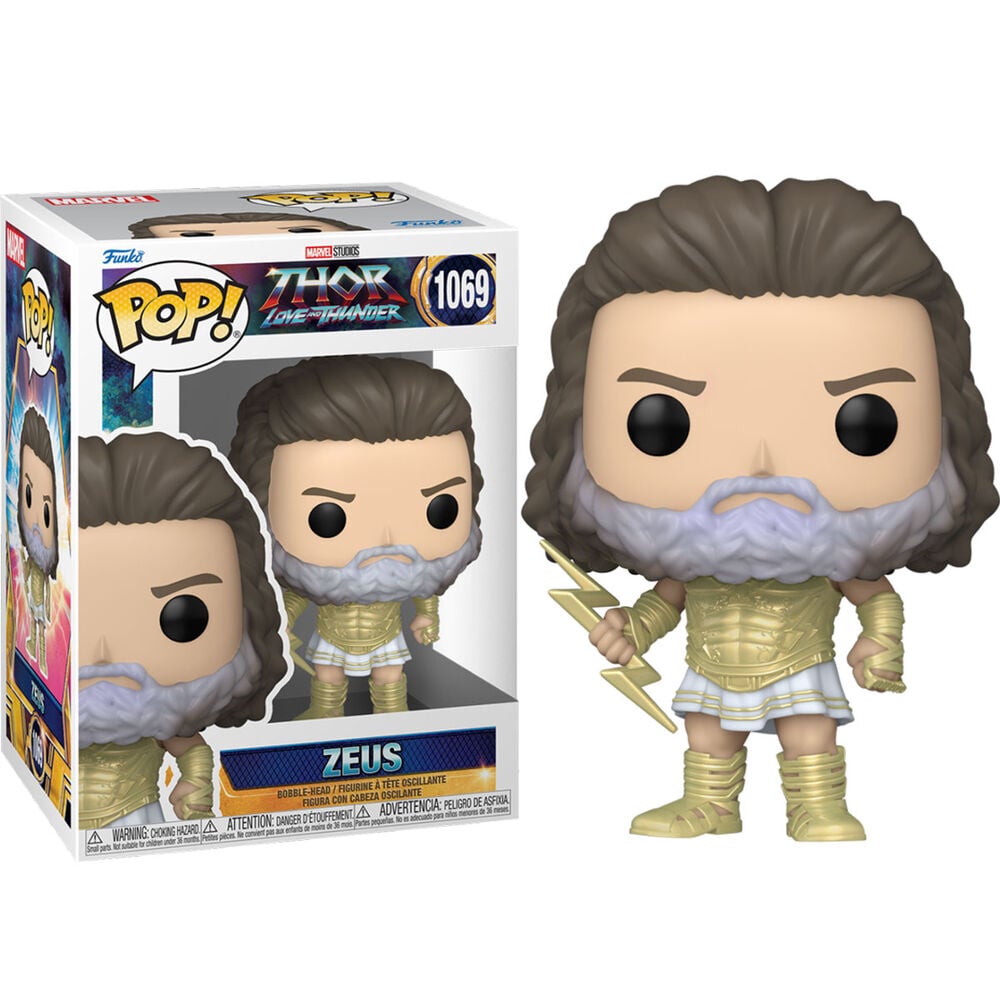 Figura Funko POP! de Zeus con armadura dorada y rayo