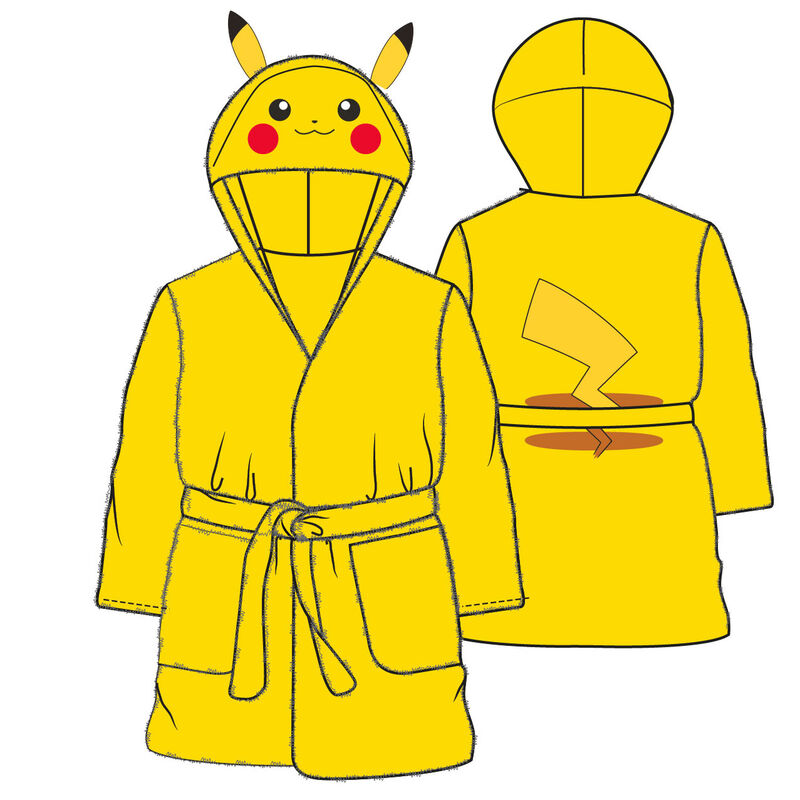 Bata amarilla de Pikachu Pokémon para adulto con capucha y cinturón - 2