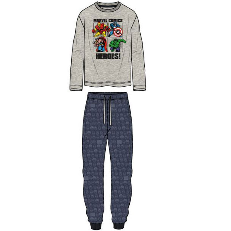 Pijama largo Marvel Avengers de adulto con camiseta gris y pantalón azul marino