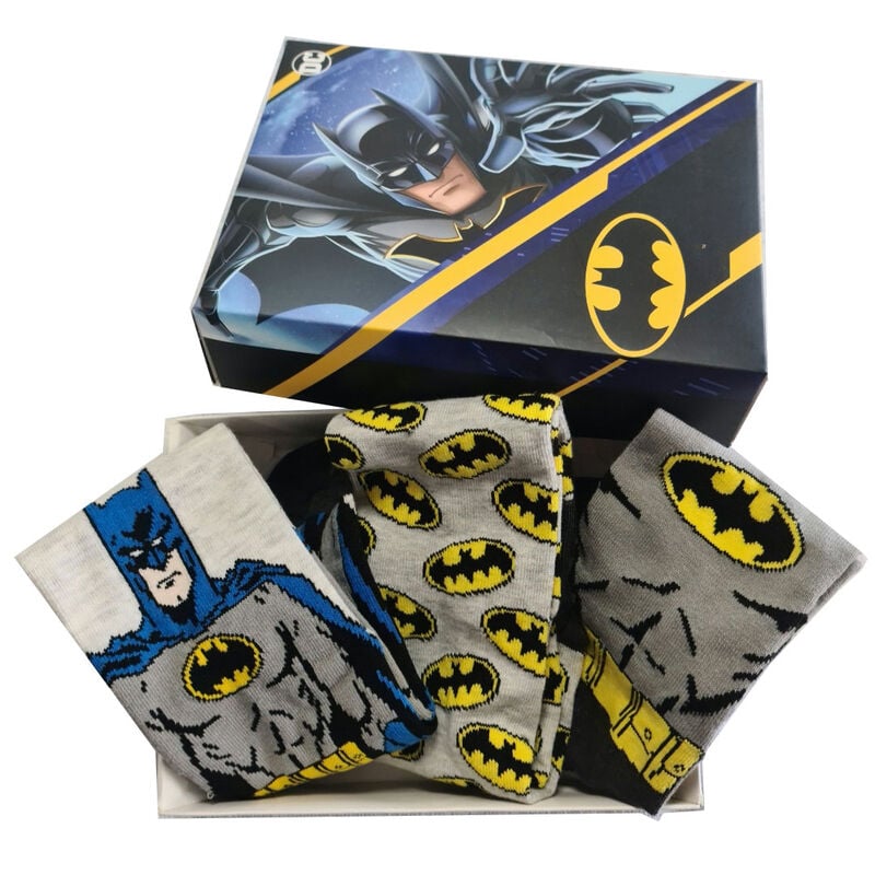 Set de tres calcetines Batman DC Comics con diseños surtidos en caja