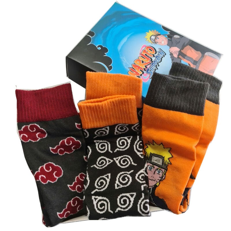 Set de tres calcetines Naruto Shippuden en negro, naranja y rojo