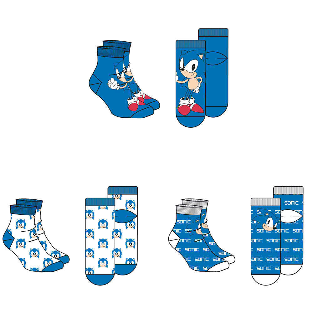 Set de tres calcetines Sonic The Hedgehog en azul y blanco - 2