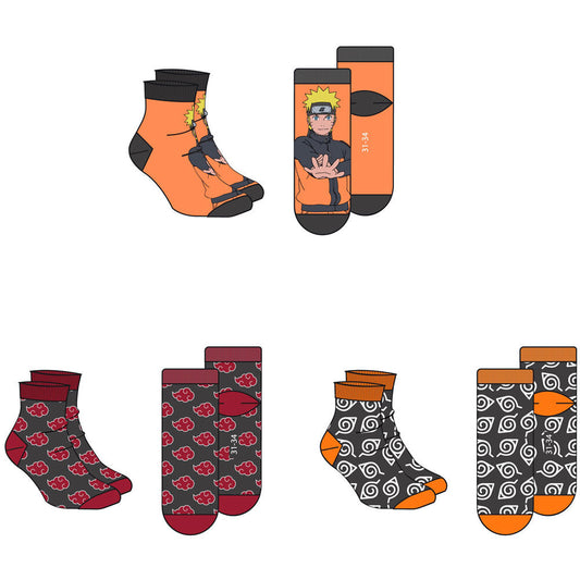 Set de tres calcetines Naruto Shippuden en negro, naranja y rojo - 2