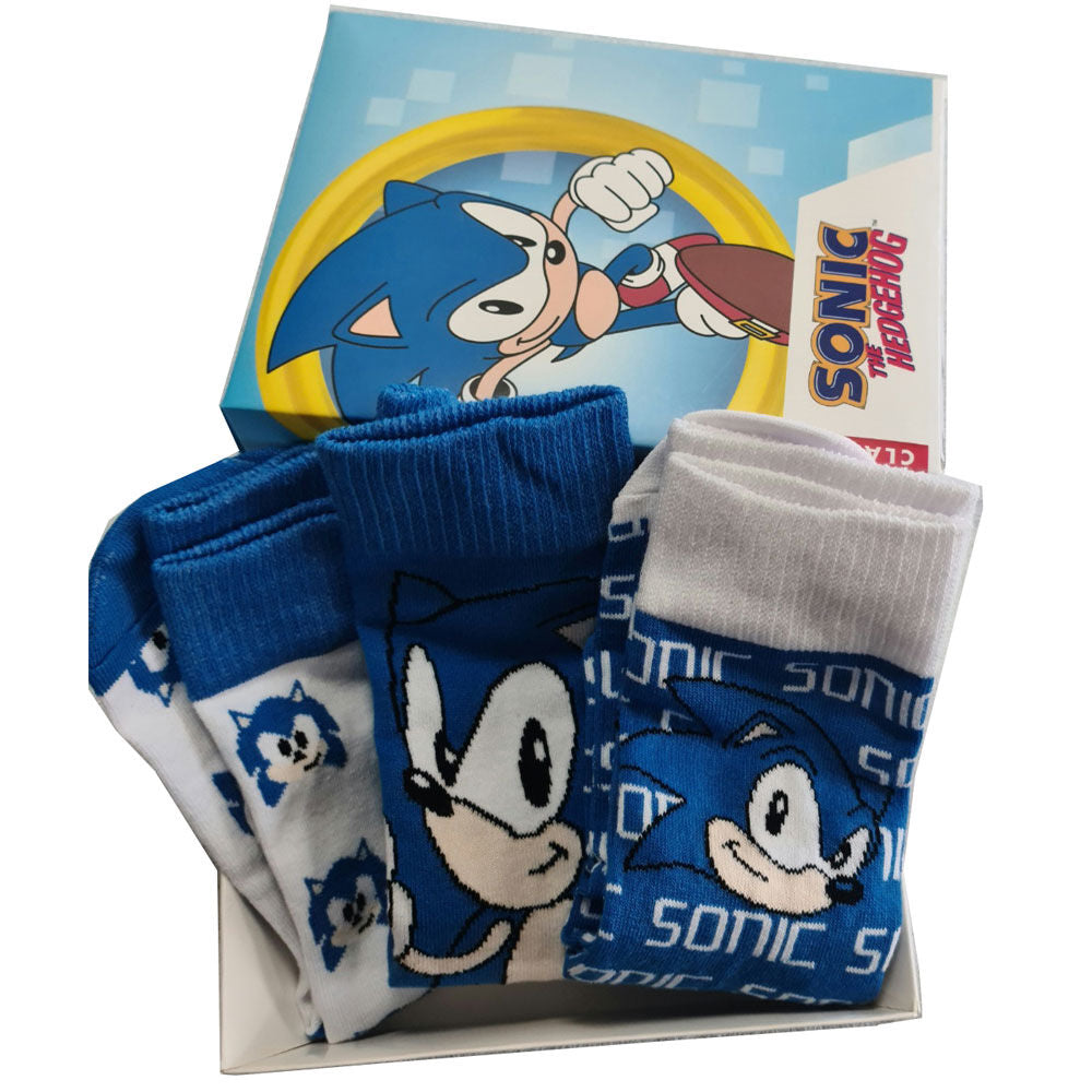 Set de tres calcetines Sonic The Hedgehog en azul y blanco