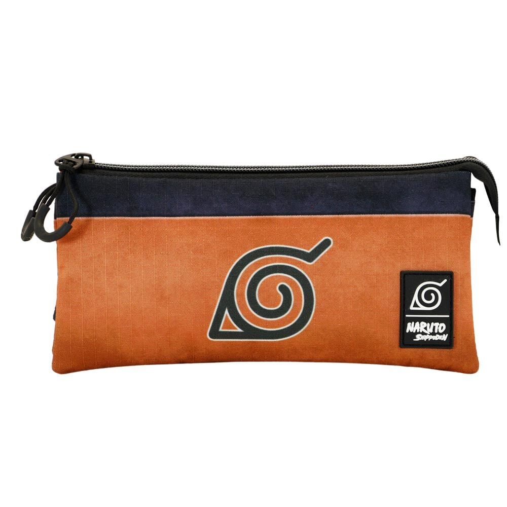 Portatodo triple Naruto Shippuden naranja y azul con símbolo de Konoha