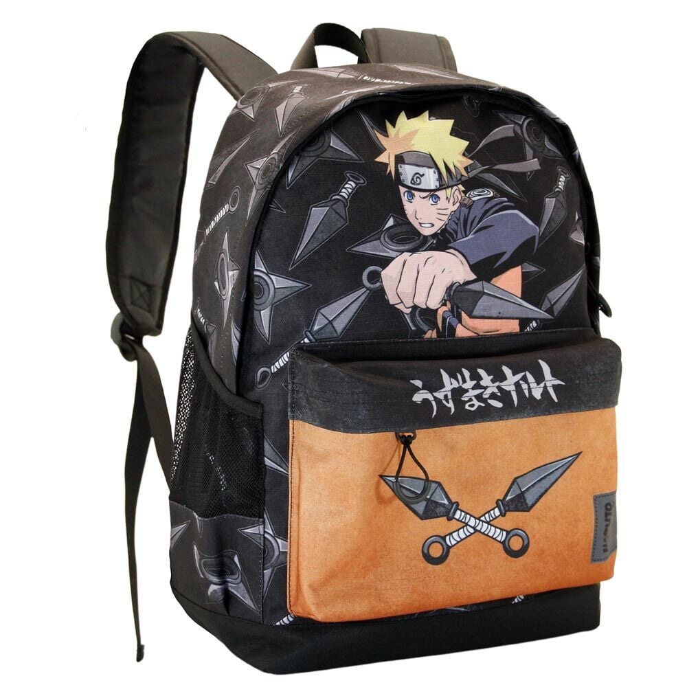 Mochila Naruto Shippuden negra y naranja con ilustración de Naruto - 4
