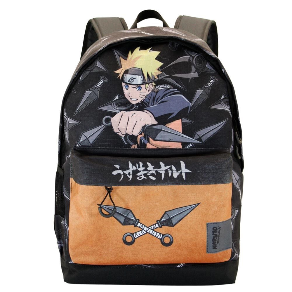Mochila Naruto Shippuden negra y naranja con ilustración de Naruto