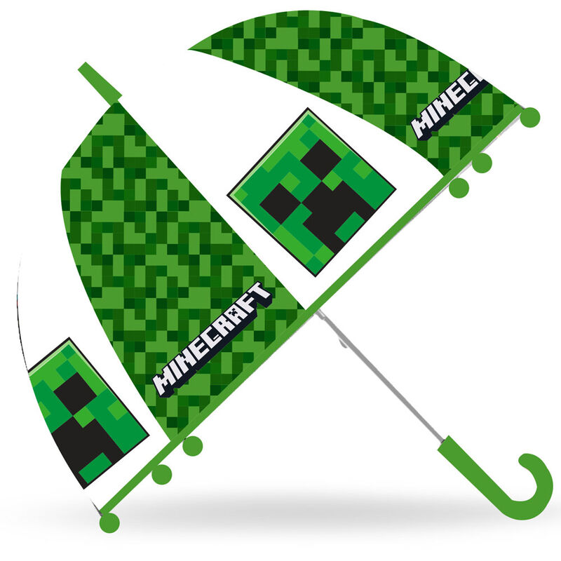 Paraguas manual Minecraft verde con diseño pixelado y rostro del Creeper - 2