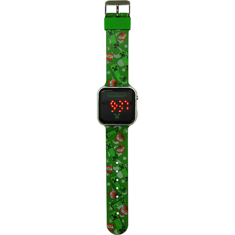 Reloj LED Minecraft verde con correa de Creepers y pantalla digital