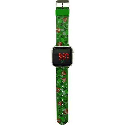 Reloj LED Minecraft verde con correa de Creepers y pantalla digital
