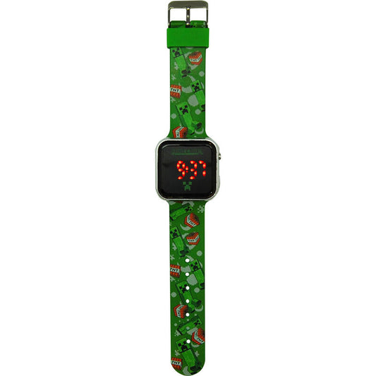 Reloj LED Minecraft verde con correa de Creepers y pantalla digital