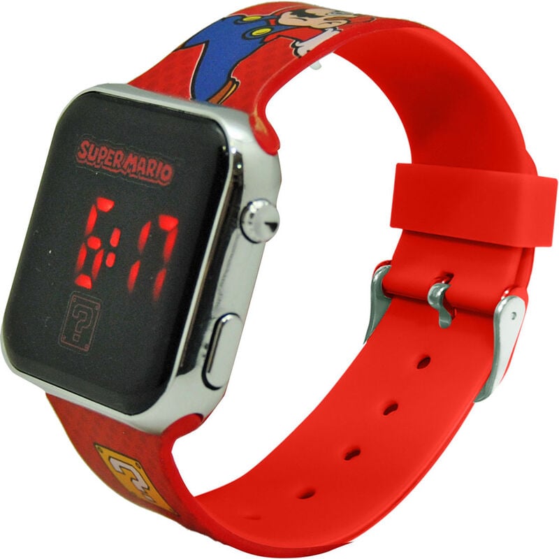 Reloj LED rojo de Nintendo Super Mario Bros con correa decorada