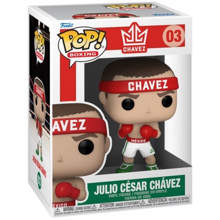 Figura Funko POP de Julio César Chávez con guantes rojos en caja con ventana