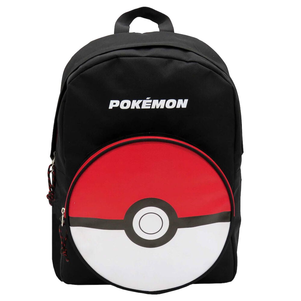 Mochila Pokémon negra con diseño frontal de Poké Ball