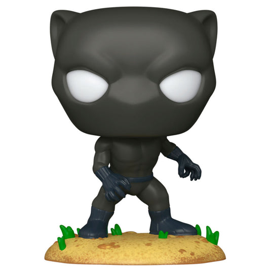 Figura Funko POP Comic Cover de Black Panther en expositor con fondo de cómic - 3