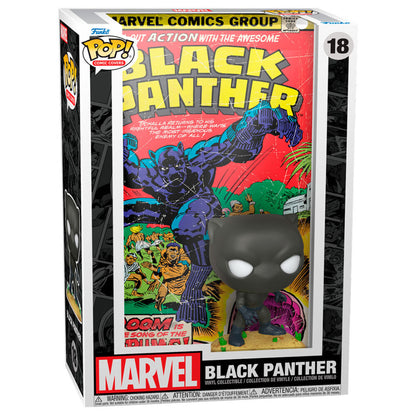 Figura Funko POP Comic Cover de Black Panther en expositor con fondo de cómic - 4