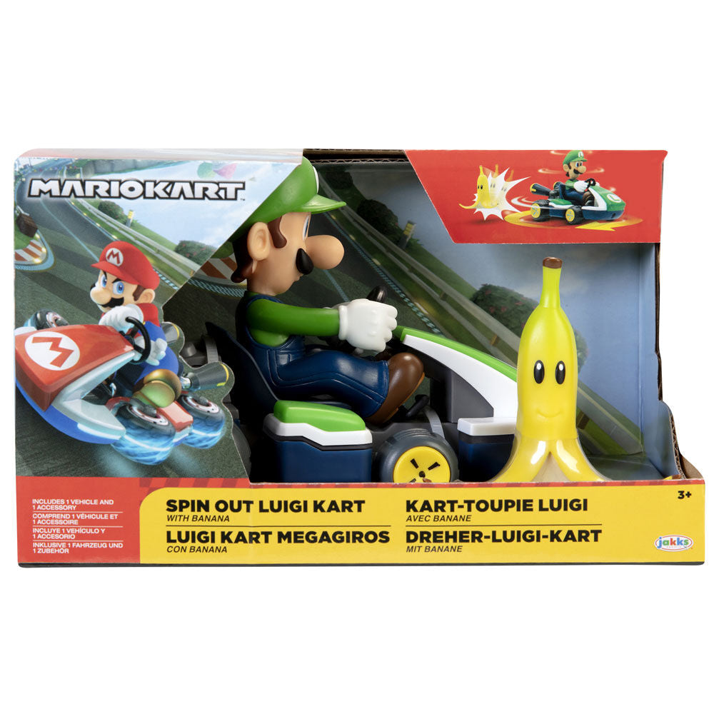 Figura de Luigi en kart de Mario Kart con accesorio banana
