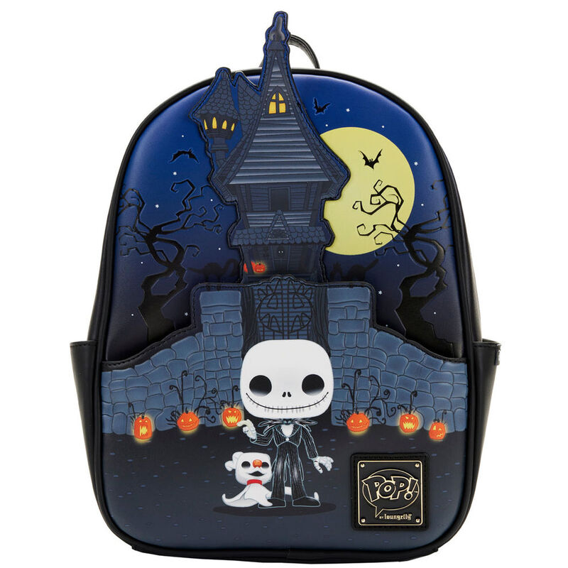 Mini mochila Loungefly de Jack Skellington con Zero y casa encantada