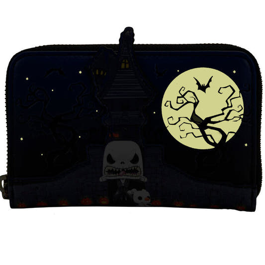 Cartera Loungefly de Jack Skellington con casa encantada, luna y calabazas - 2