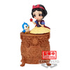 Figura Q Posket de Blancanieves Disney con manzana, pájaro azul y base ornamental