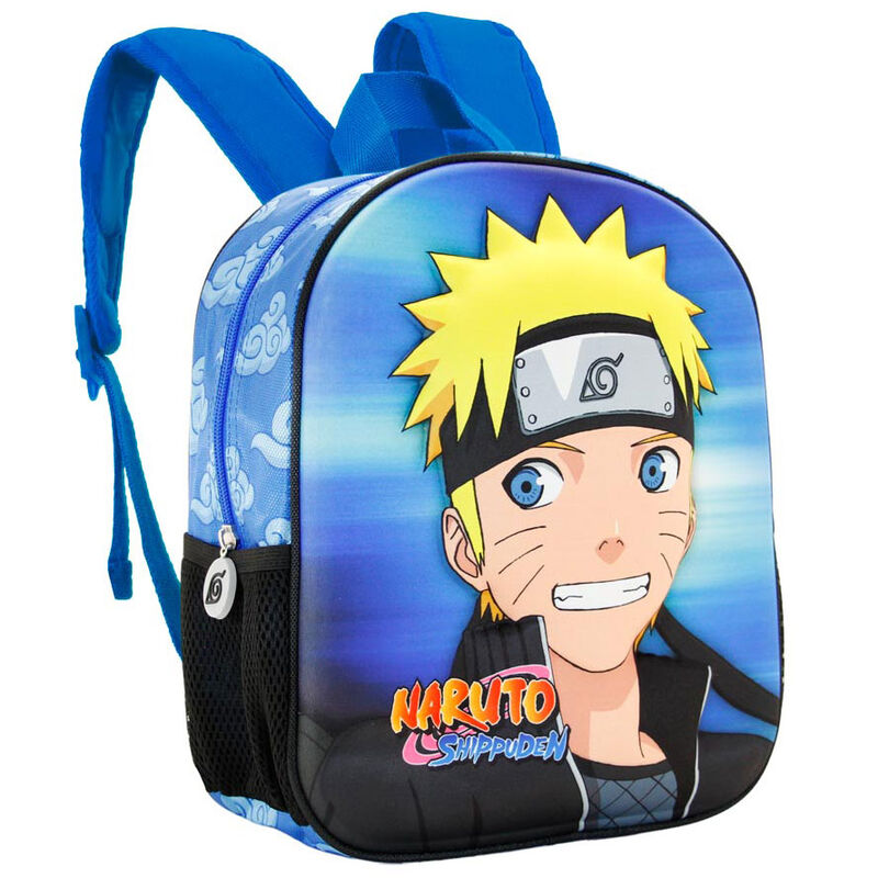 Mochila 3D azul de Naruto con bolsillos laterales de malla